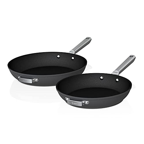 Ninja C52200 Foodi NeverStick Premium 2-Piece Fry Pan Set, Anti-Scratch Nesting Cookware, Hard-Anodized, Nonstick, Durable & Oven Safe to 500°F, Black