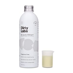 dirty labs | scent free | bio-liquid laundry detergent | 32 loads (8.6 fl oz) | hyper-concentrated | high efficiency & standard machine washing | nontoxic, biodegradable | stain & odor removal
