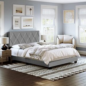 boyd sleep diamond upholstered platform bed frame with headboard, mattress foundation required: linen, grey, king