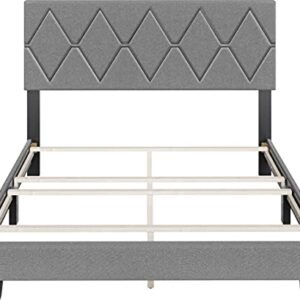 Boyd Sleep Diamond Upholstered Platform Bed Frame with Headboard, Mattress Foundation Required: Linen, Grey, King