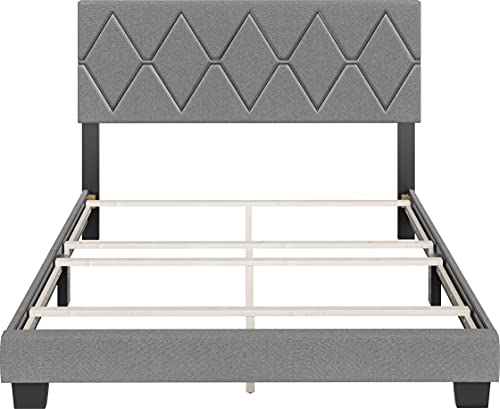 Boyd Sleep Diamond Upholstered Platform Bed Frame with Headboard, Mattress Foundation Required: Linen, Grey, King