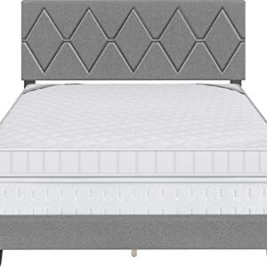 Boyd Sleep Diamond Upholstered Platform Bed Frame with Headboard, Mattress Foundation Required: Linen, Grey, King