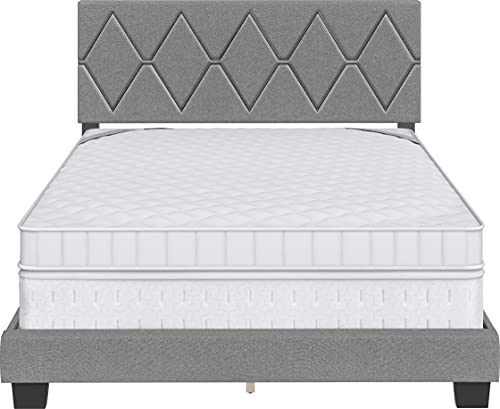 Boyd Sleep Diamond Upholstered Platform Bed Frame with Headboard, Mattress Foundation Required: Linen, Grey, King