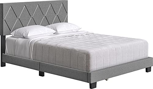 Boyd Sleep Diamond Upholstered Platform Bed Frame with Headboard, Mattress Foundation Required: Linen, Grey, King