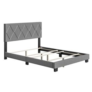 Boyd Sleep Diamond Upholstered Platform Bed Frame with Headboard, Mattress Foundation Required: Linen, Grey, King