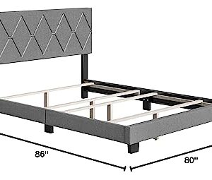 Boyd Sleep Diamond Upholstered Platform Bed Frame with Headboard, Mattress Foundation Required: Linen, Grey, King