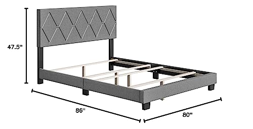 Boyd Sleep Diamond Upholstered Platform Bed Frame with Headboard, Mattress Foundation Required: Linen, Grey, King