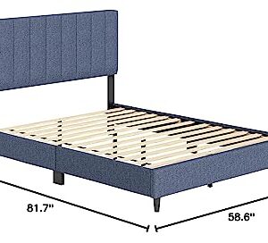 Boyd Sleep Leah Upholstered Platform Bed Frame with Headboard, Mattress Foundation NOT Required: Linen, Blue, Full