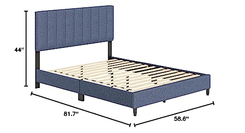 Boyd Sleep Leah Upholstered Platform Bed Frame with Headboard, Mattress Foundation NOT Required: Linen, Blue, Full