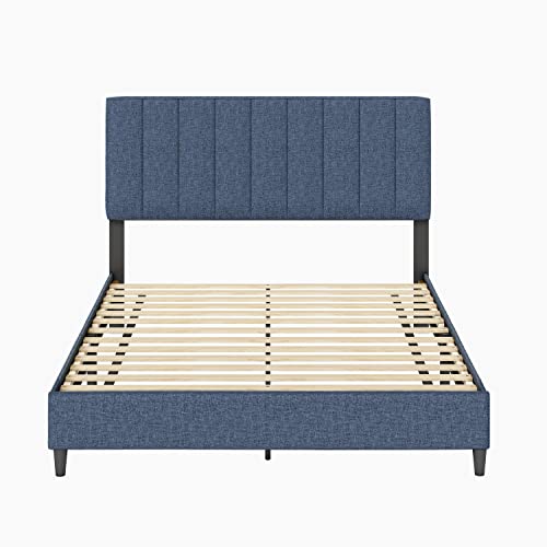 Boyd Sleep Leah Upholstered Platform Bed Frame with Headboard, Mattress Foundation NOT Required: Linen, Blue, Full