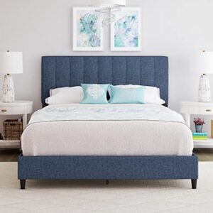 Boyd Sleep Leah Upholstered Platform Bed Frame with Headboard, Mattress Foundation NOT Required: Linen, Blue, Full