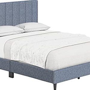 Boyd Sleep Leah Upholstered Platform Bed Frame with Headboard, Mattress Foundation NOT Required: Linen, Blue, Full