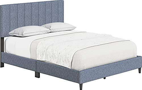 Boyd Sleep Leah Upholstered Platform Bed Frame with Headboard, Mattress Foundation NOT Required: Linen, Blue, Full