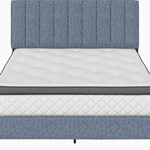 Boyd Sleep Leah Upholstered Platform Bed Frame with Headboard, Mattress Foundation NOT Required: Linen, Blue, Full