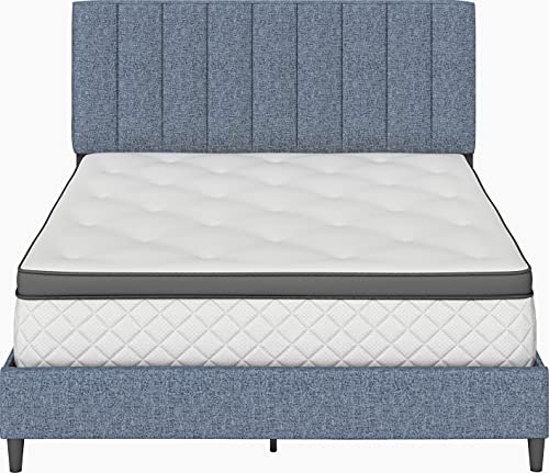 Boyd Sleep Leah Upholstered Platform Bed Frame with Headboard, Mattress Foundation NOT Required: Linen, Blue, Full