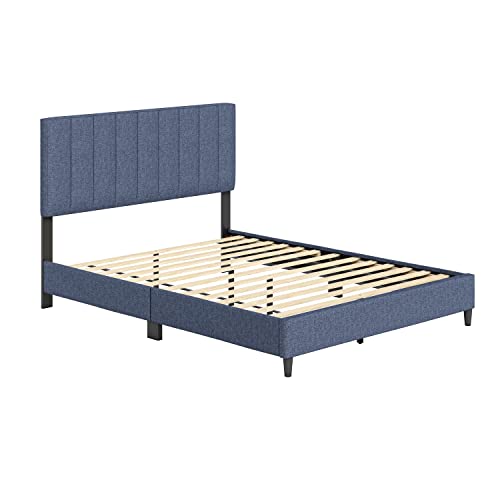 Boyd Sleep Leah Upholstered Platform Bed Frame with Headboard, Mattress Foundation NOT Required: Linen, Blue, Full