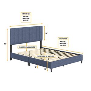 Boyd Sleep Leah Upholstered Platform Bed Frame with Headboard, Mattress Foundation NOT Required: Linen, Blue, Full