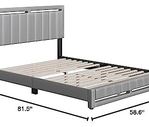 Boyd Sleep Beaumont Upholstered Platform Bed Frame with Headboard, Mattress Foundation NOT Required: Faux Leather, Grey, Full