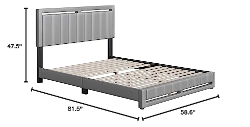 Boyd Sleep Beaumont Upholstered Platform Bed Frame with Headboard, Mattress Foundation NOT Required: Faux Leather, Grey, Full