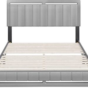 Boyd Sleep Beaumont Upholstered Platform Bed Frame with Headboard, Mattress Foundation NOT Required: Faux Leather, Grey, Full