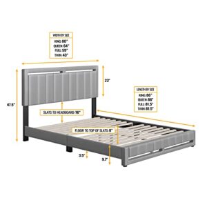 Boyd Sleep Beaumont Upholstered Platform Bed Frame with Headboard, Mattress Foundation NOT Required: Faux Leather, Grey, Full
