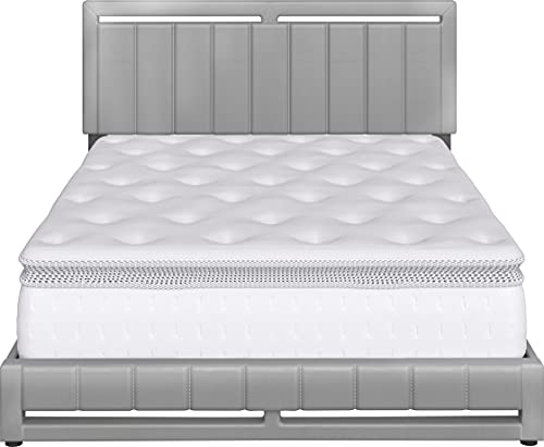 Boyd Sleep Beaumont Upholstered Platform Bed Frame with Headboard, Mattress Foundation NOT Required: Faux Leather, Grey, Full