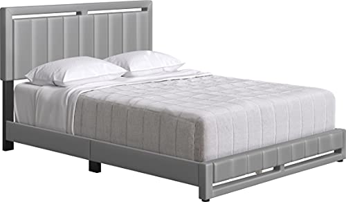 Boyd Sleep Beaumont Upholstered Platform Bed Frame with Headboard, Mattress Foundation NOT Required: Faux Leather, Grey, Full