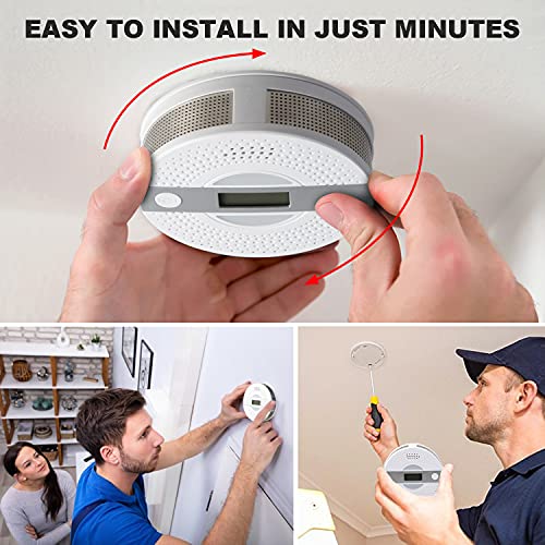 Smoke and Carbon Monoxide Detector Battery Powered Dual Sensor Combination Smoke & CO Alarm with LCD Screen, Led Indicator and Loud Sound Alert, Complies with UL 217 & UL 2034 Standards