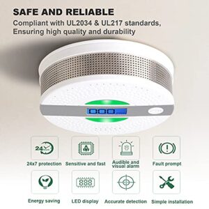 Smoke and Carbon Monoxide Detector Battery Powered Dual Sensor Combination Smoke & CO Alarm with LCD Screen, Led Indicator and Loud Sound Alert, Complies with UL 217 & UL 2034 Standards