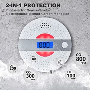 Smoke and Carbon Monoxide Detector Battery Powered Dual Sensor Combination Smoke & CO Alarm with LCD Screen, Led Indicator and Loud Sound Alert, Complies with UL 217 & UL 2034 Standards