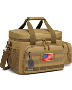 tacticism tactical lunch box for men, 30 cans leakproof lunchbox, insulated lunch bag adult, portable soft cooler bag with detachable molle pouch for camping fishing beach picnic work, brown