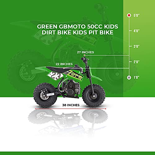 Gbmoto Blue 50cc Kids Dirt Bike, Kids Pit Bike, 2-Stroke Gas Dirt Bike,green