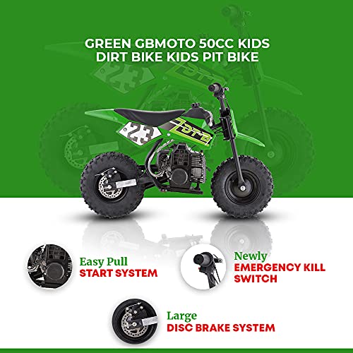 Gbmoto Blue 50cc Kids Dirt Bike, Kids Pit Bike, 2-Stroke Gas Dirt Bike,green