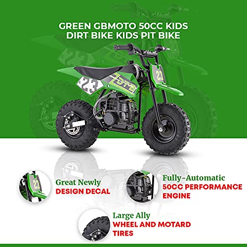 Gbmoto Blue 50cc Kids Dirt Bike, Kids Pit Bike, 2-Stroke Gas Dirt Bike,green