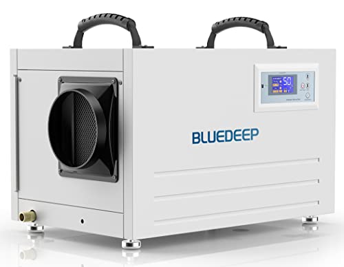 BLUEDEEP Basement/Crawl Space Dehumidifier,145 Pints (Saturation) 70 Pints Auto Defrost Commercial Dehumidifier with Drain Hose for Water Damage Storage,5 Years Warranty