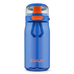 ZULU Kids Flex 16oz Tritan Plastic Water Bottle with Silicone Spout, Leak-Proof Locking Flip Lid and Soft Touch Carry Loop for School Backpack, Lunchbox, and Outdoor Sports, Blue