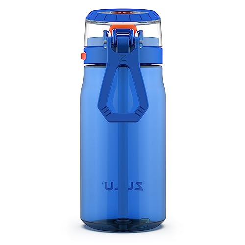 ZULU Kids Flex 16oz Tritan Plastic Water Bottle with Silicone Spout, Leak-Proof Locking Flip Lid and Soft Touch Carry Loop for School Backpack, Lunchbox, and Outdoor Sports, Blue