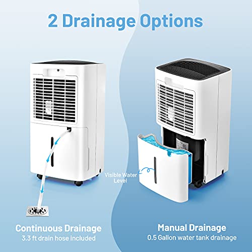 COSTWAY Dehumidifier for Large Room and Basements, 1500 Sq. Ft Portable 24 Pints Dehumidifier with 3 Modes, 2 Speeds, 12H Timer, Auto or Manual Drainage, 0.5 Gallon Water Tank, 4 Wheels for Home and Basements