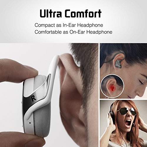 RTUSIA Small Bluetooth Headphones Wrap Around Head - Sports Wireless Headset with Built in Microphone and Crystal-Clear Sound, Foldable and Carried in The Purse, and 12-Hour Battery Life, White