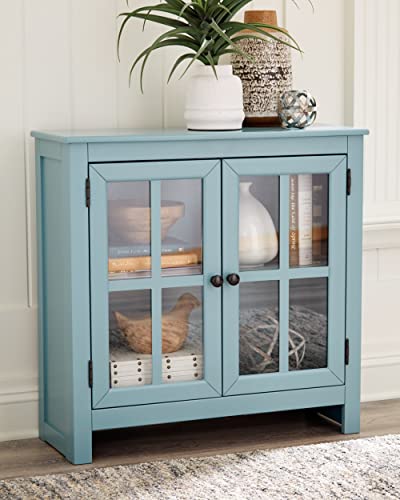 Signature Design by Ashley Nalinwood Modern Accent Cabinet with Lattice Doors, Teal Blue
