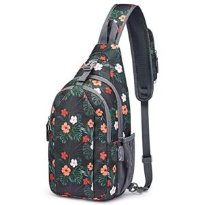 g4free sling bag rfid blocking sling backpack crossbody chest bag daypack for hiking travel(black base floral)