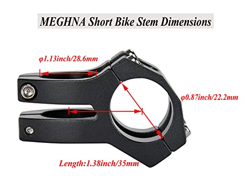 MEGHNA MTB Short Bike Stem φ22.2mm Mountain Bike Handlebar Stem 35mm for Most Bike Road Bike MTB BMX