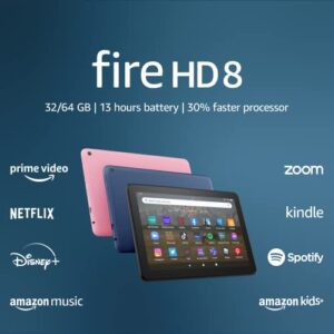 fire hd 8 tablet, 8” hd display, 64 gb, 30% faster processor, designed for portable entertainment, (2022 release), black
