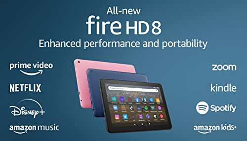 Fire HD 8 tablet, 8” HD Display, 64 GB, 30% faster processor, designed for portable entertainment, (2022 release), Black