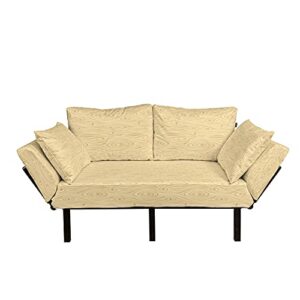 ambesonne beige futon couch, wooden texture pattern grains of wood natural tree growth lines of nature organic theme, daybed with metal frame upholstered sofa for living dorm, loveseat, cream
