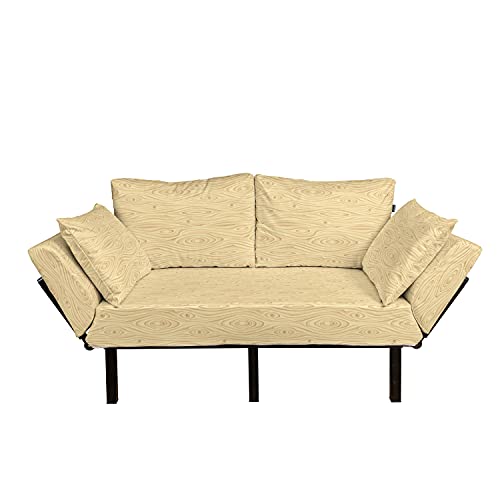 Ambesonne Beige Futon Couch, Wooden Texture Pattern Grains of Wood Natural Tree Growth Lines of Nature Organic Theme, Daybed with Metal Frame Upholstered Sofa for Living Dorm, Loveseat, Cream