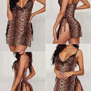 Avidlove Leopard Negligee Lingerie Sexy Babydoll Nightgown Lace Chemise Sleepwear(Leopard-Coffee,M)