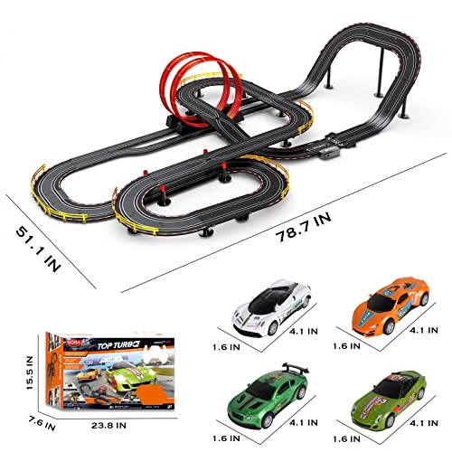 Slot Car Race Track Set Electric Powered Super Loop Speedway with Four Cars for Kids with Sounds and Light Dual Racing Adult-Slot Car Set
