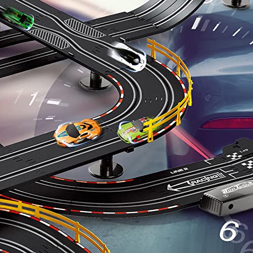 Slot Car Race Track Set Electric Powered Super Loop Speedway with Four Cars for Kids with Sounds and Light Dual Racing Adult-Slot Car Set