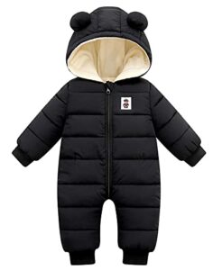 happy cherry baby infant down jumpsuit one piece windproof jacket hooded zipper romper winter puffer snowsuit soft one piece warm coat for boys girls black 12-18 months